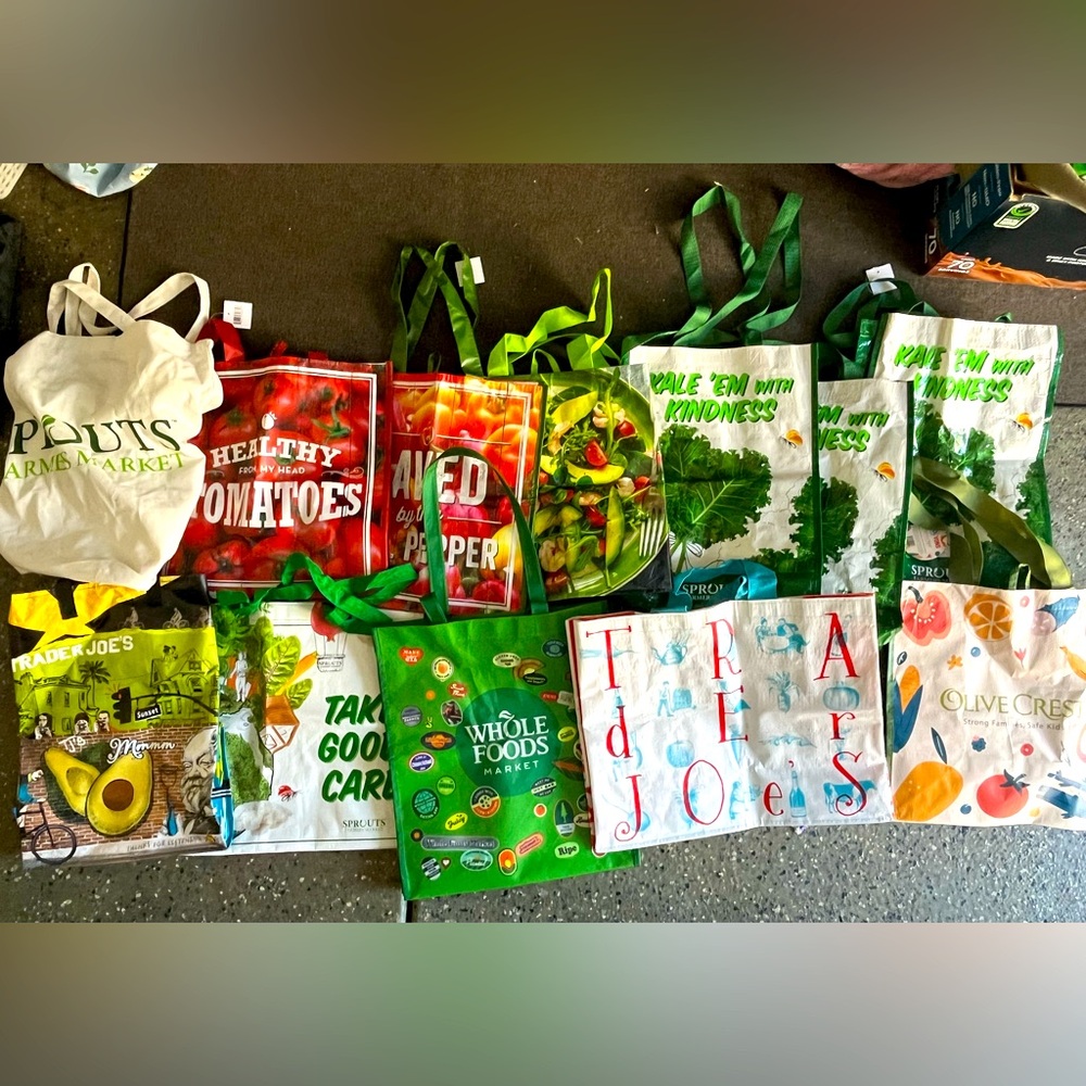 Sprouts Trader Joe’s Whole Foods Reusable Grocery Tote Collection lot new 12x